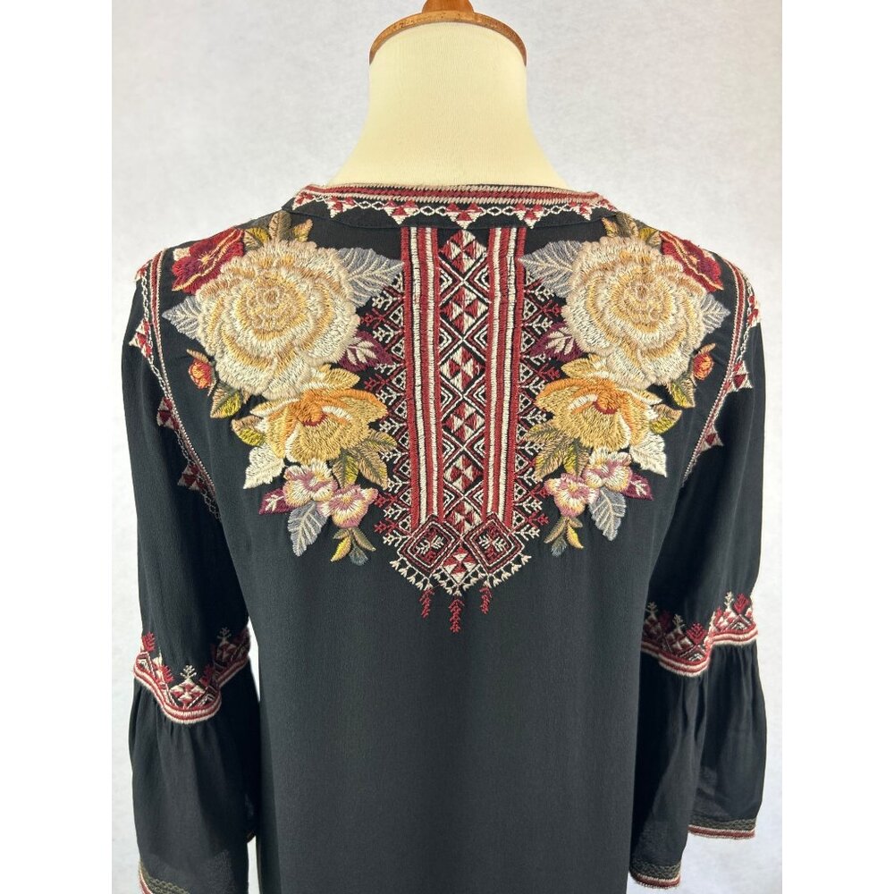 Johnny Was Black Embroidered Floral Silk Tunic Dress Womens S Artemis - Picture 10 of 13
